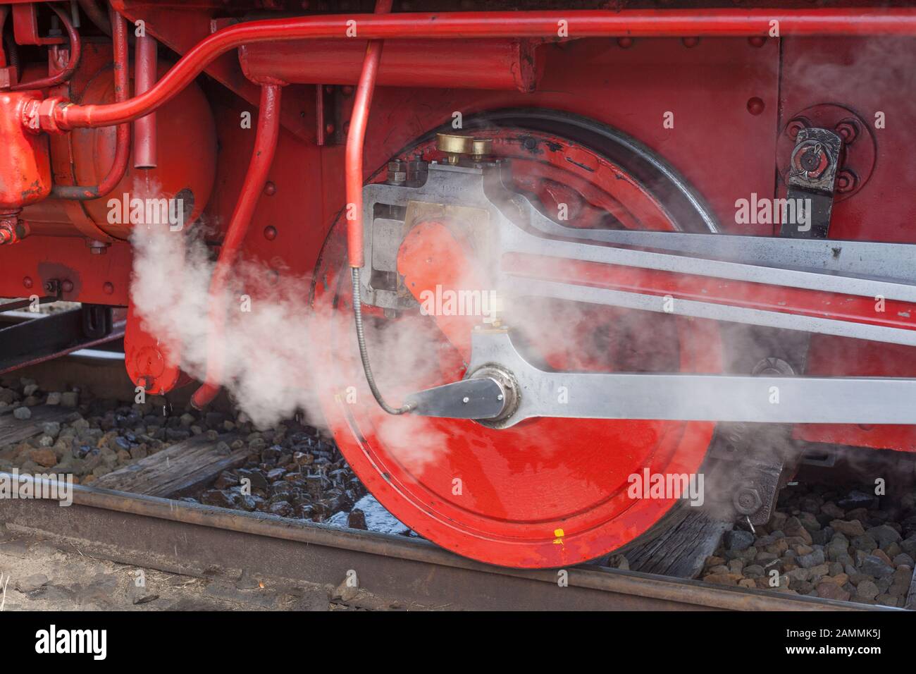 Rotes Rad einer Dampflokomotive  der Museumseisenbahn, Bruchhausen-Vilsen, Niedersachsen, Deutschland Stock Photo