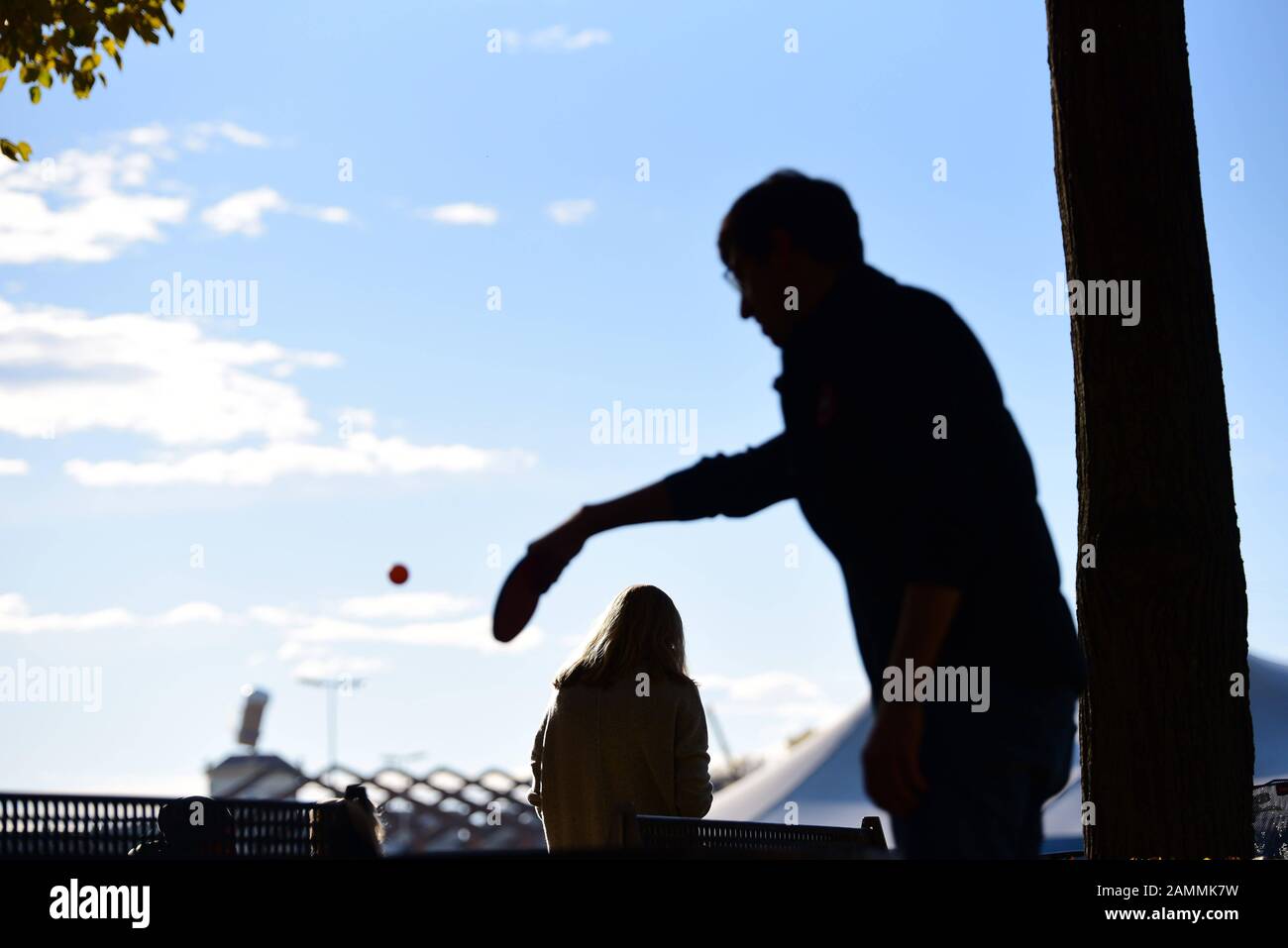Table tennis player on an autumn day Am Bavariaring at the
