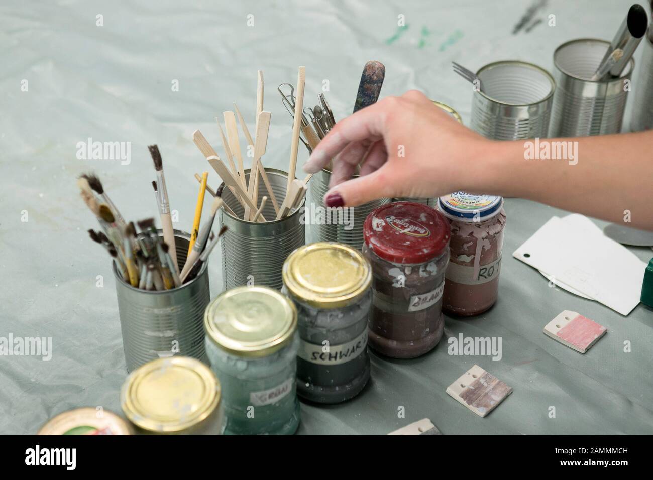 Pottery course for adults with an art teacher in the ceramics in the children's art