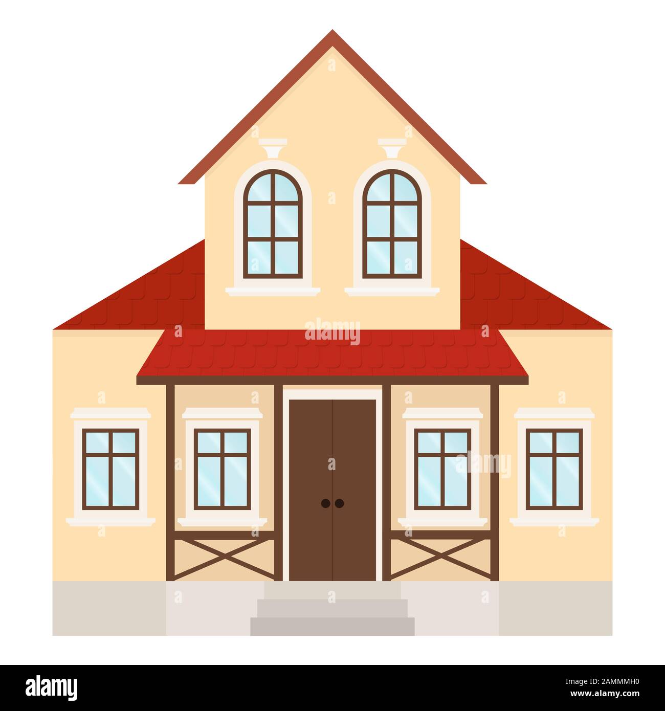 House. Two-storey residential building with porch. Private mansion Stock Vector