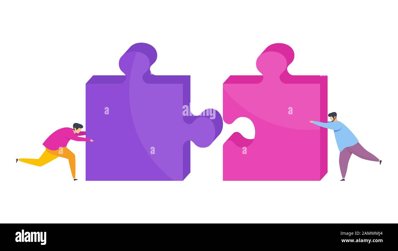 Mans are assemble a puzzle Stock Vector
