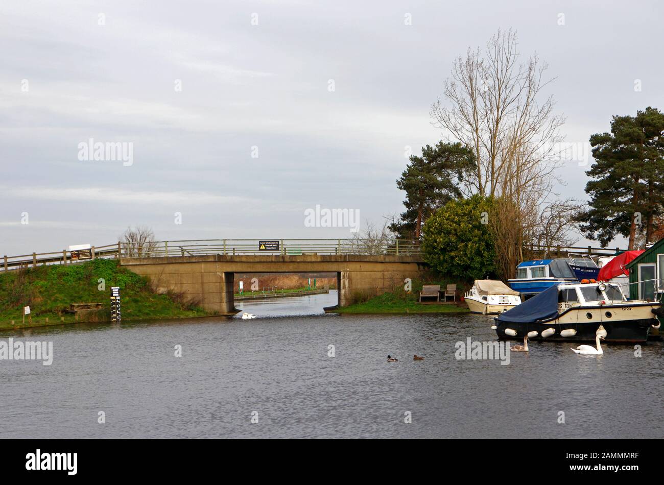 A view of Ludham Bridge crossing the River Ant on the Norfolk Broads at