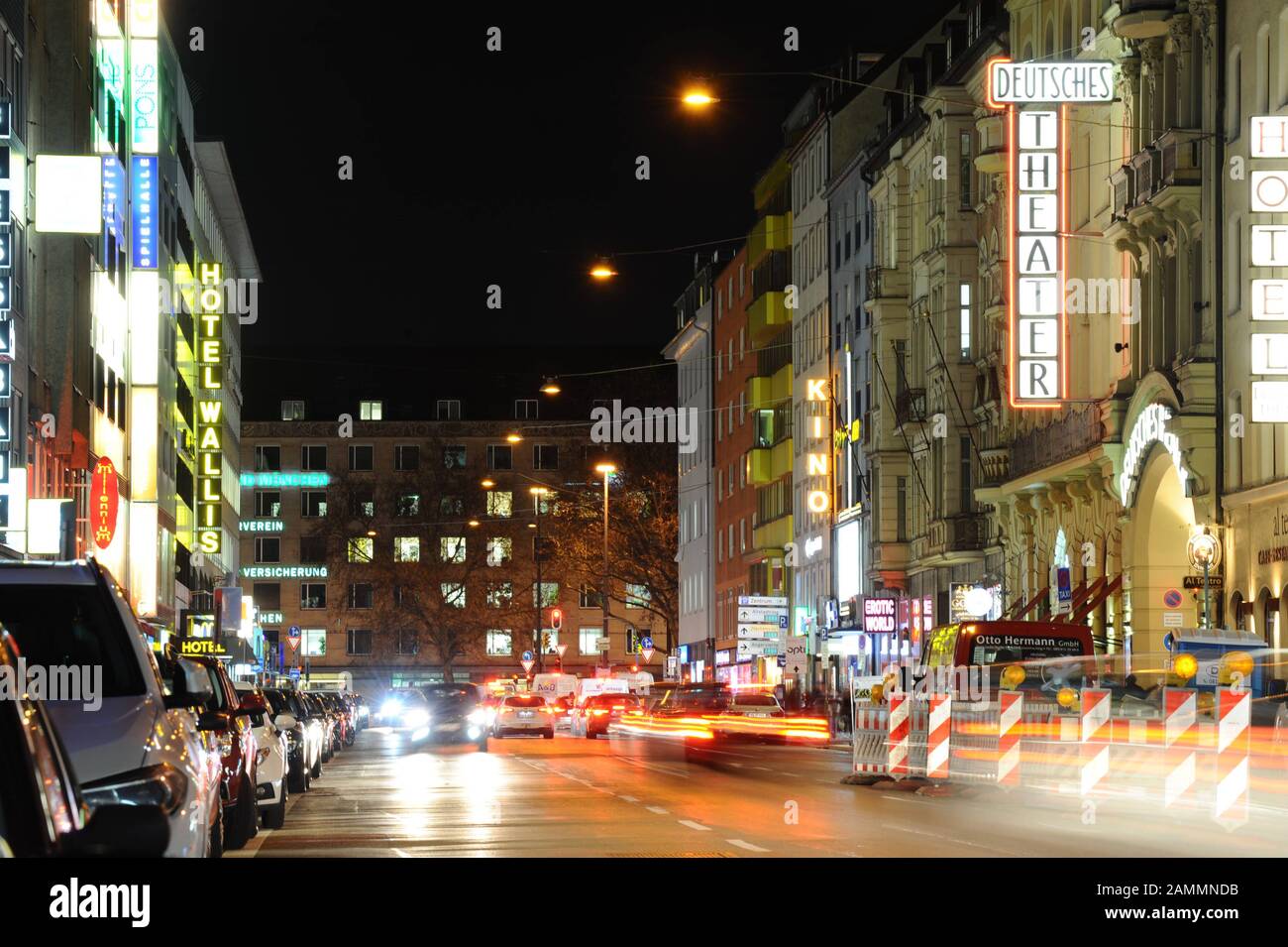 Illuminated houses in Munich. Here the nocturnal Schwanthalerstraße. [automated translation] Stock Photo