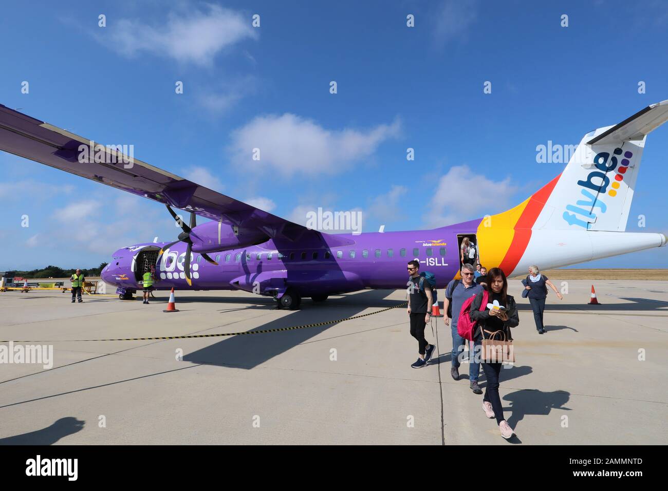 Flybe Britain's biggest regional airline on brink of bankruptcy, Jersey Airport, Channel Islands, UK, 02 August 2019, Photo by Richard Goldschmidt Stock Photo