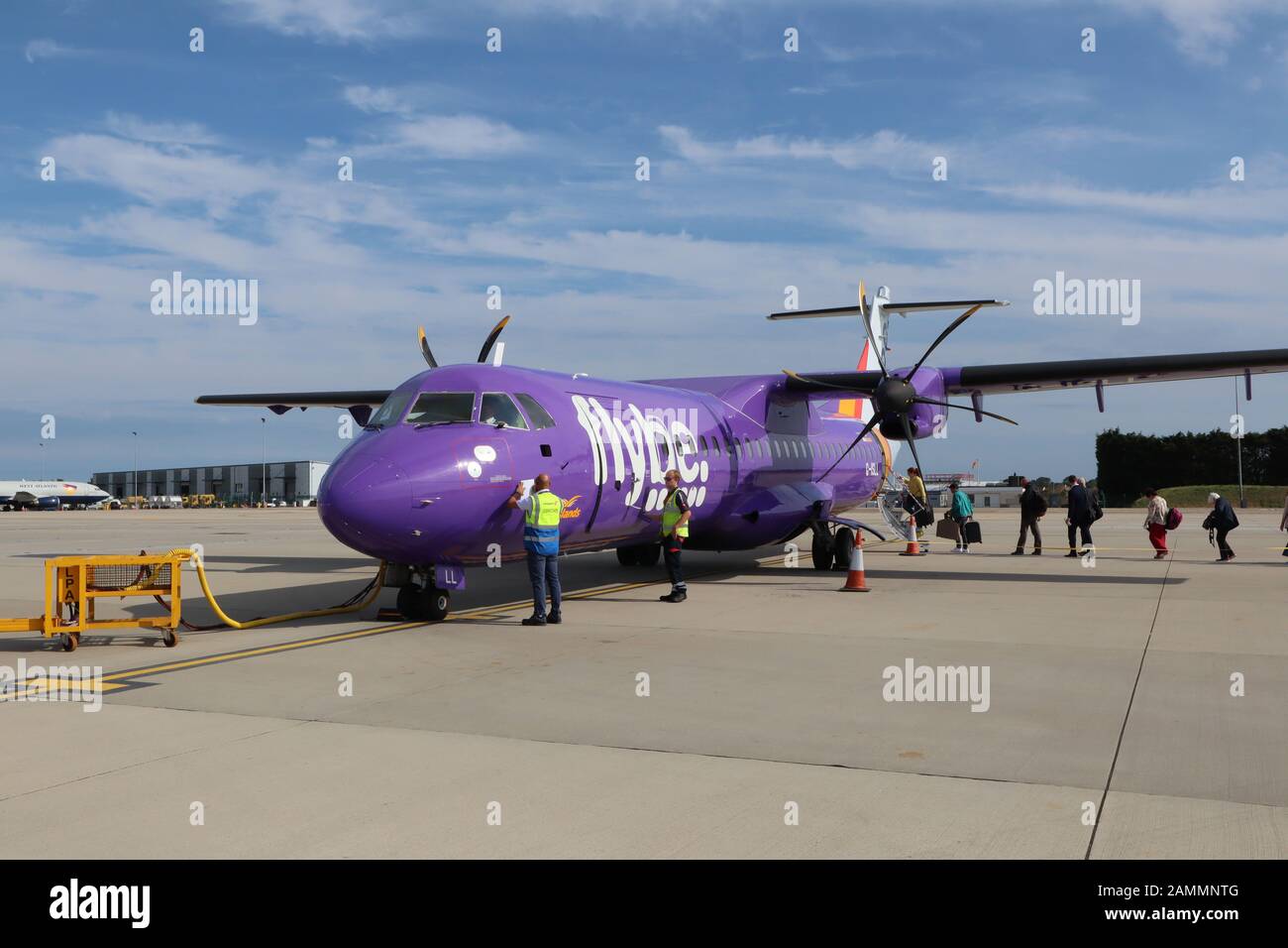 Flybe Britain's biggest regional airline on brink of bankruptcy, Jersey Airport, Channel Islands, UK, 05 August 2019, Photo by Richard Goldschmidt Stock Photo