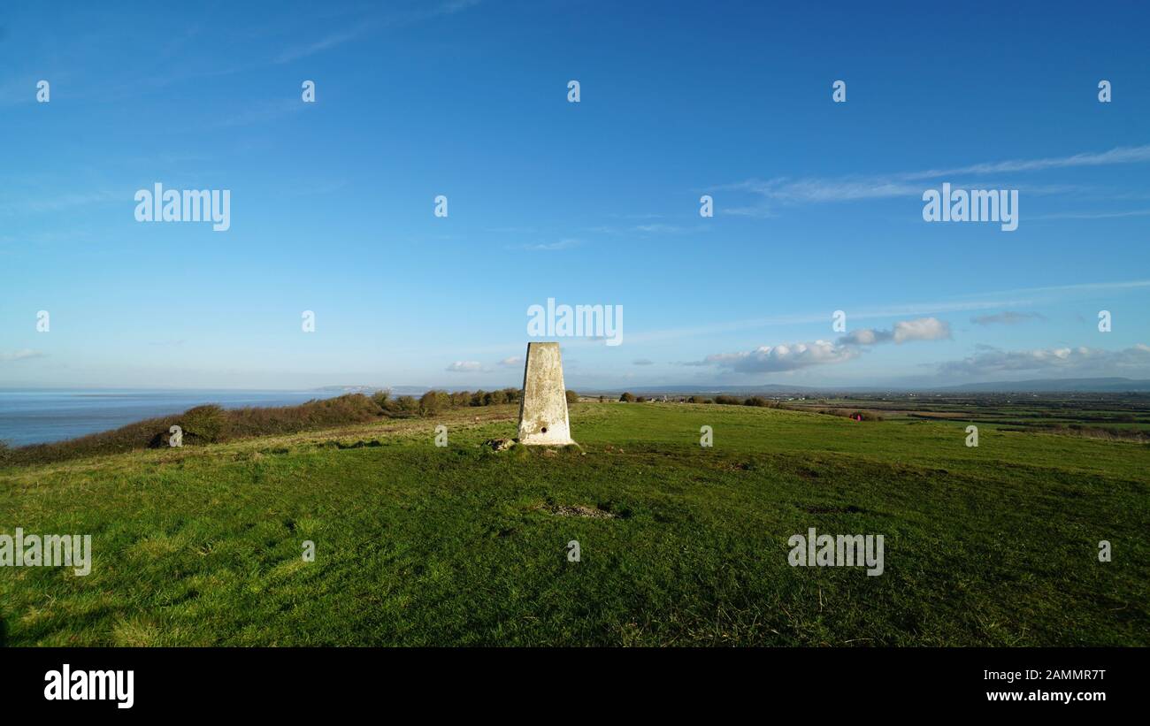 Trig point at Middle Hope, Kewstoke, Weston-super-Mare, England Stock Photo