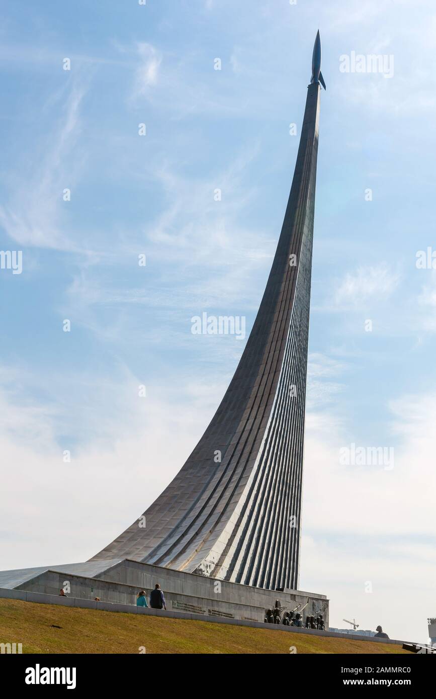 The monument to the Conquerors of Space on April10,2018 at Moscow,Russia Stock Photo