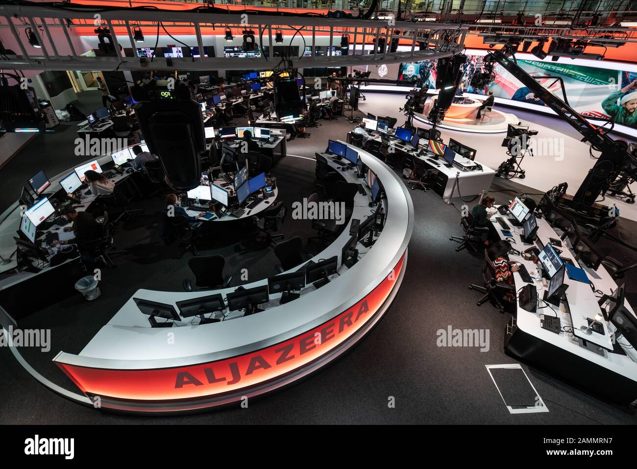 The newsroom of Al Jazeera English TV channel, Doha, Qatar Stock Photo