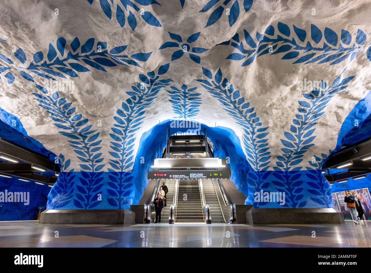 STOCKHOLM,SWEDEN-JULY15,2019: Interior view of T-Centralen underground station of blue line Stockholm Metro with many Passenger walking to platform Stock Photo