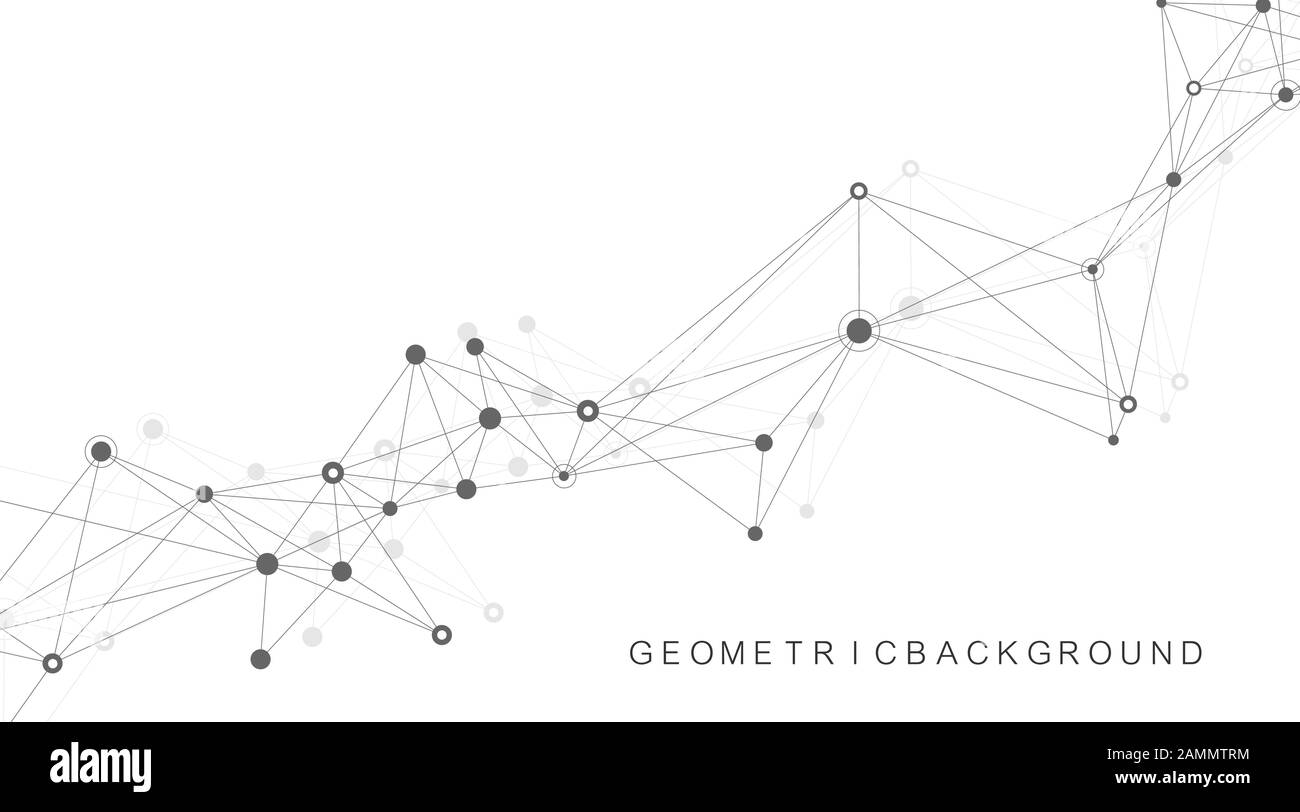 Digits abstract background with connected line and dots, wave flow. Digital neural networks. Network and connection background for your presentation Stock Vector