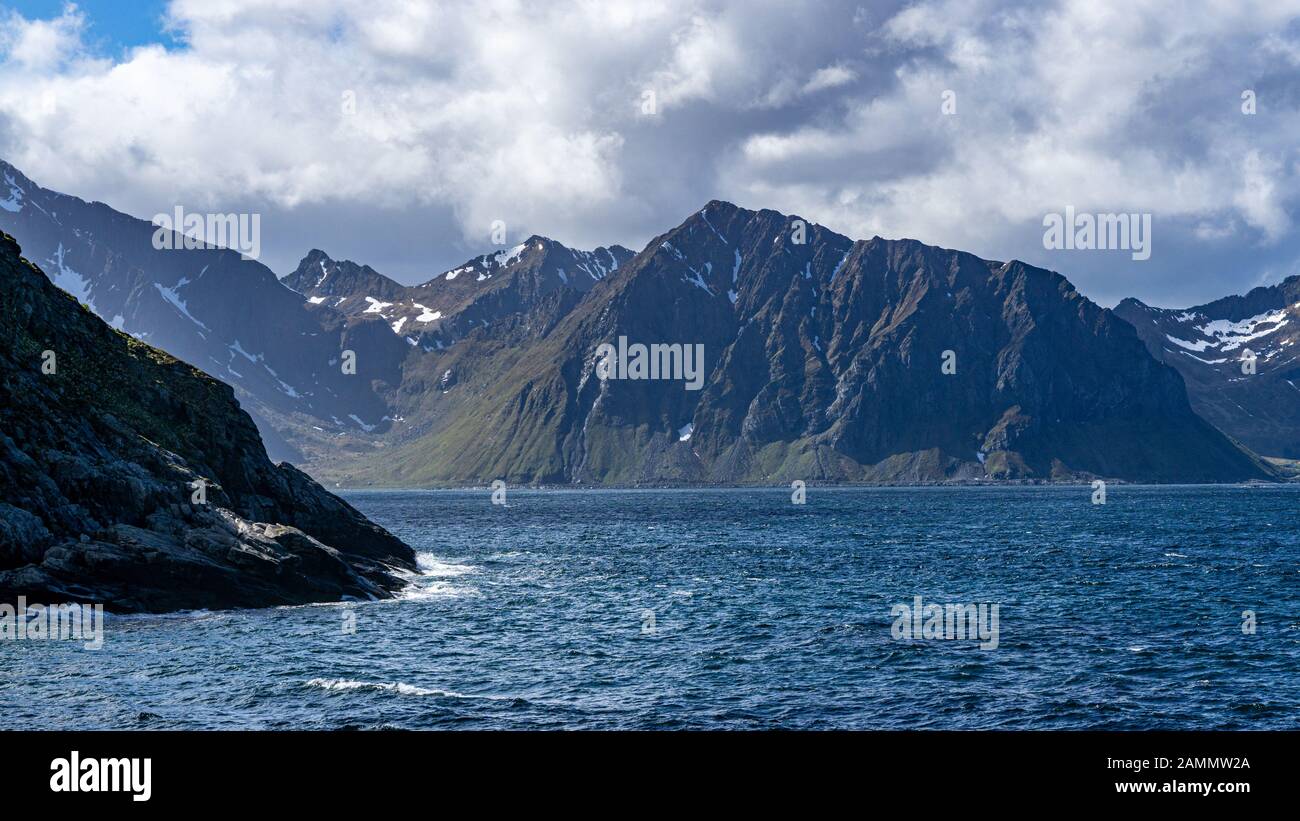 Mountain view in rugged Lofoten islands, Norway Stock Photo