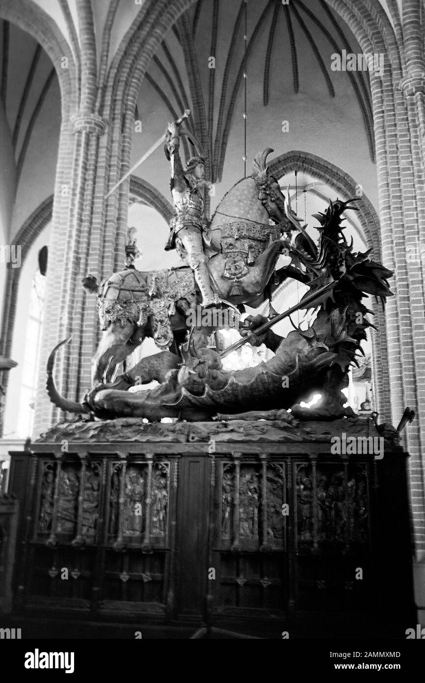 Statue des Sankt Georg von Bernt Notke aus dem Jahr 1498, 1969. Statue of St. George by Bernt Notke, manufactured 1489, 1969. Stock Photo