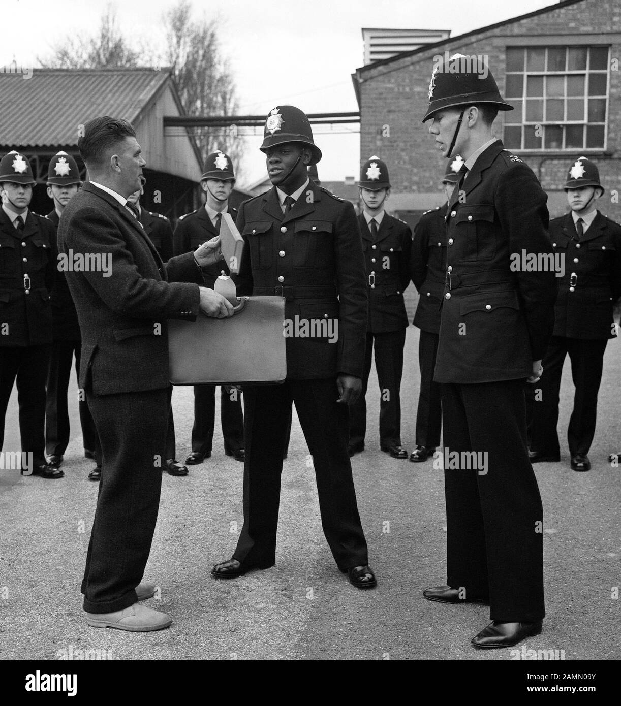 Training to be London's first black policeman, PC Norwell Gumbs is seen at the Metropolitan Police Training College in Hendon, London. Stock Photo
