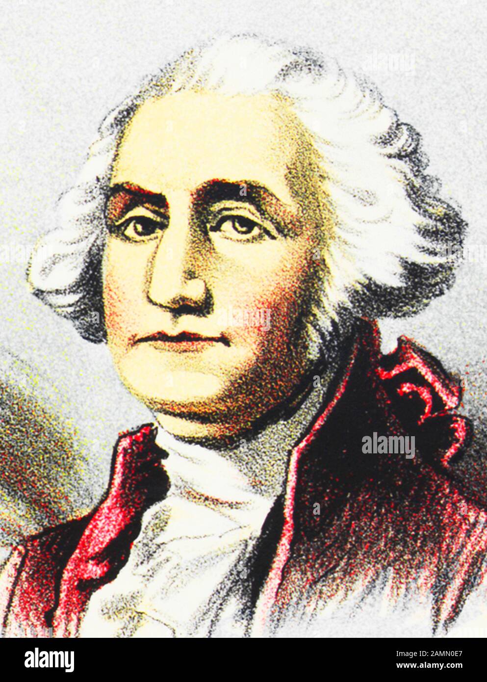 Vintage portrait of George Washington (1732 - 1799) – Commander of the Continental Army in the American Revolutionary War / War of Independence (1775 – 1783) and the first US President (1789 - 1797). Detail from a print circa 1884 by The Continental Publishing Co of Chicago. Stock Photo