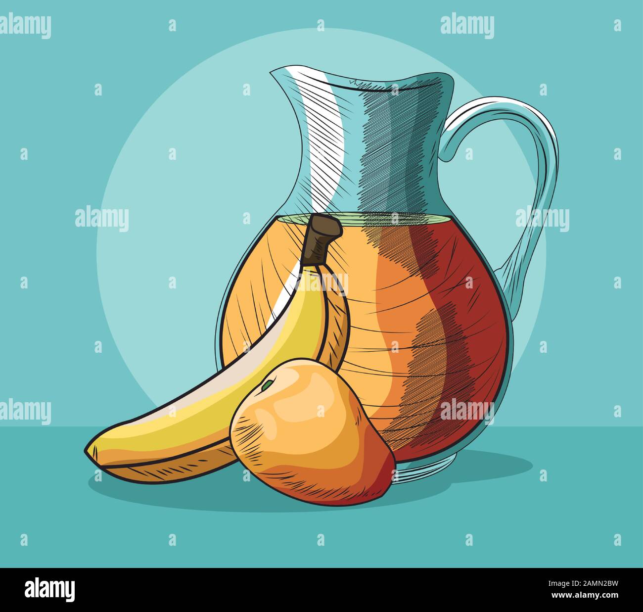 juice jar mango and banana fresh fruit food healthy Stock Vector Image