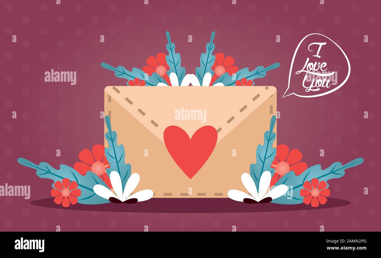 happy valentines day card with envelope and heart Stock Vector Image ...