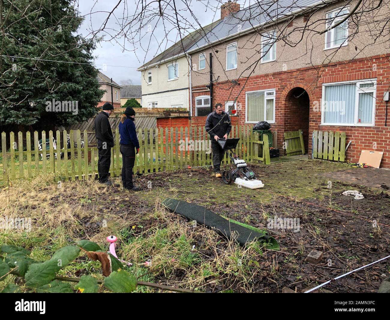 Naheed Police Police search in the back garden of a property in Thornaby, Teesside ...