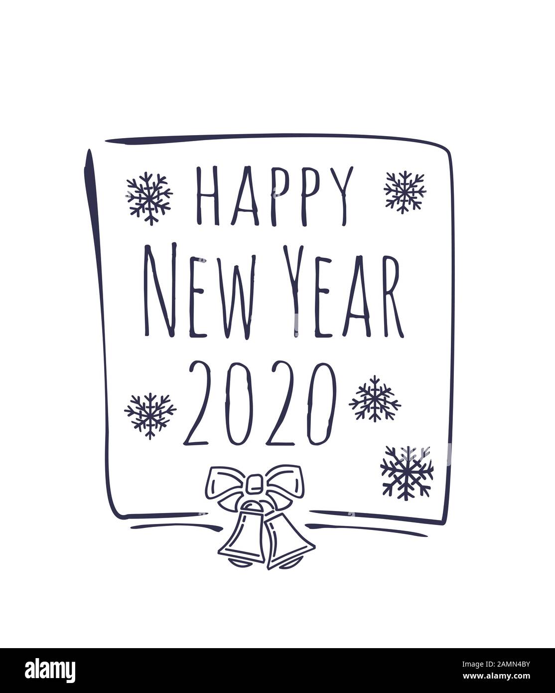 Happy New Year 2020. Stylish doodle text on white Stock Vector Image