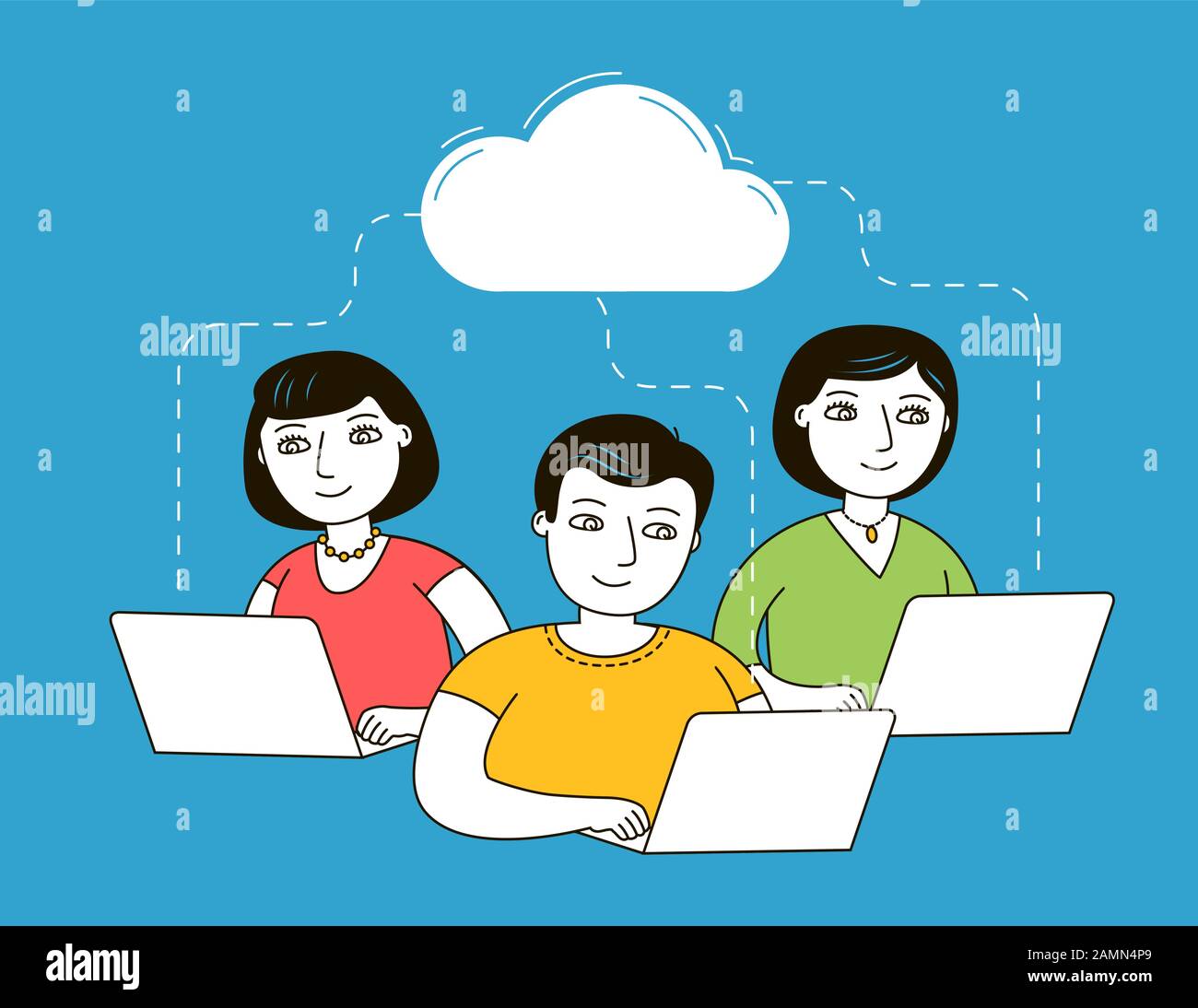 People chatting over laptops on social network. E-learning, distance education vector Stock Vector