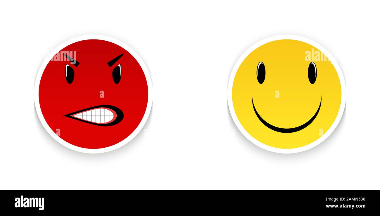 Angry emoticon, smiley face isolated on white background Stock Photo