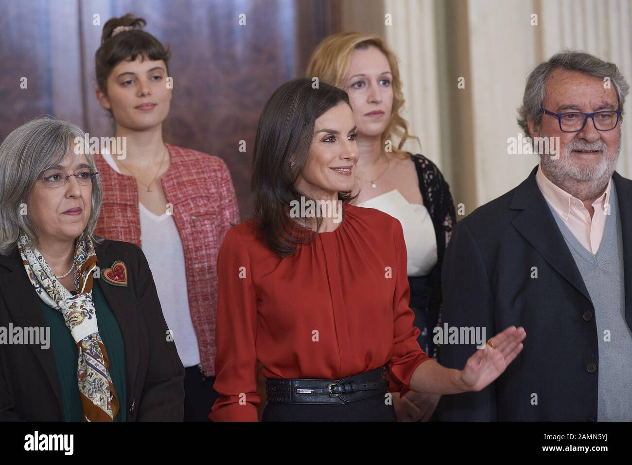 Madrid, Madrid, Spain. 14th Jan, 2020. Queen Letizia of Spain attends an audience to a representation of the 'Fiscal Soledad Cazorla Prieto' Scholarship Fund of the Women Foundation at Zarzuela Palace on January 14, 2020 in Madrid, Spain Credit: Jack Abuin/ZUMA Wire/Alamy Live News Stock Photo