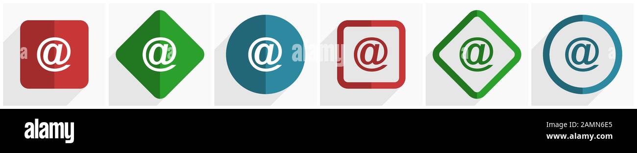 Email icon set, flat design vector illustration in 6 options for ...