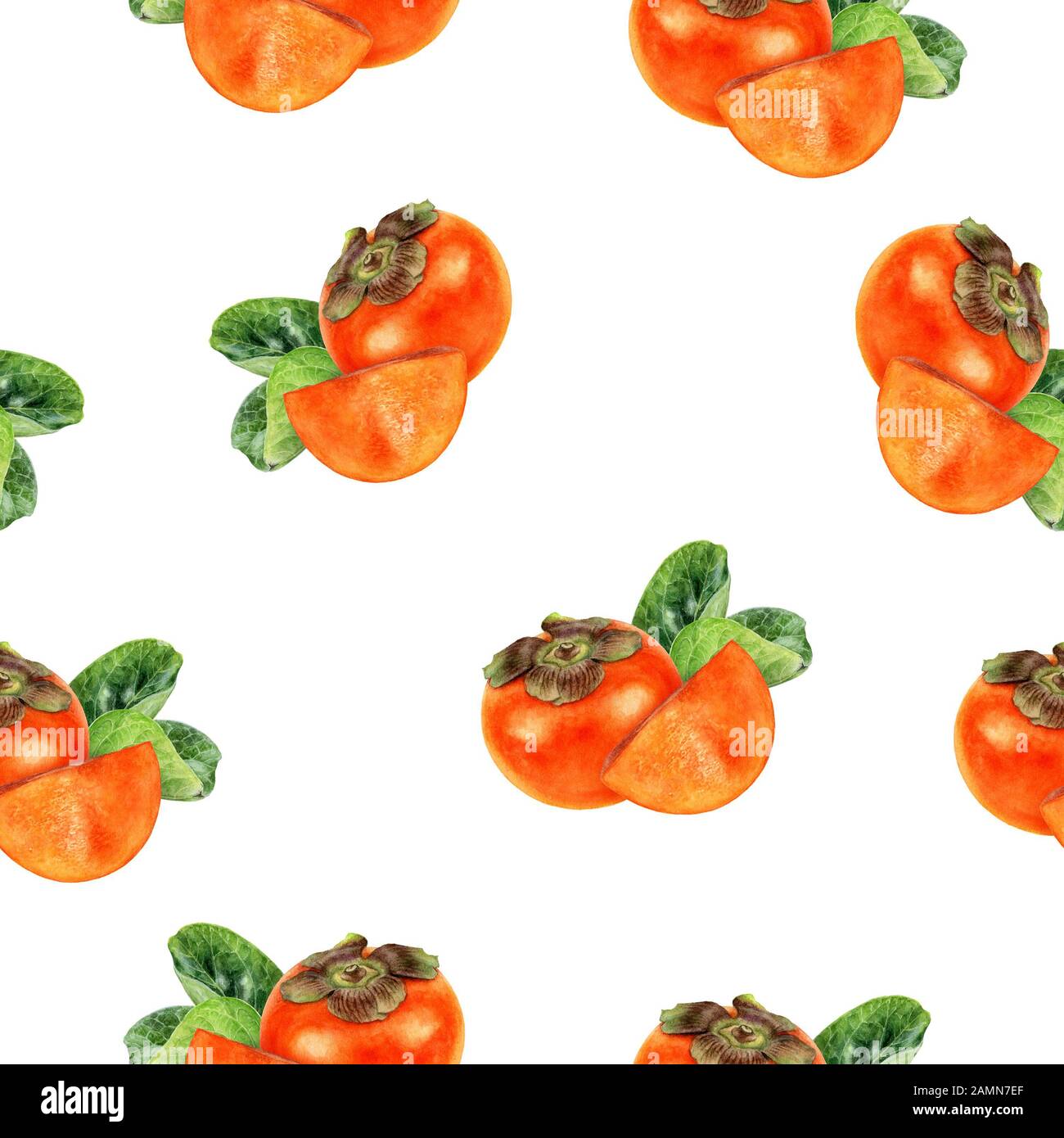 Persimmon fruit hand drawn watercolor seamless pattern Stock Photo - Alamy