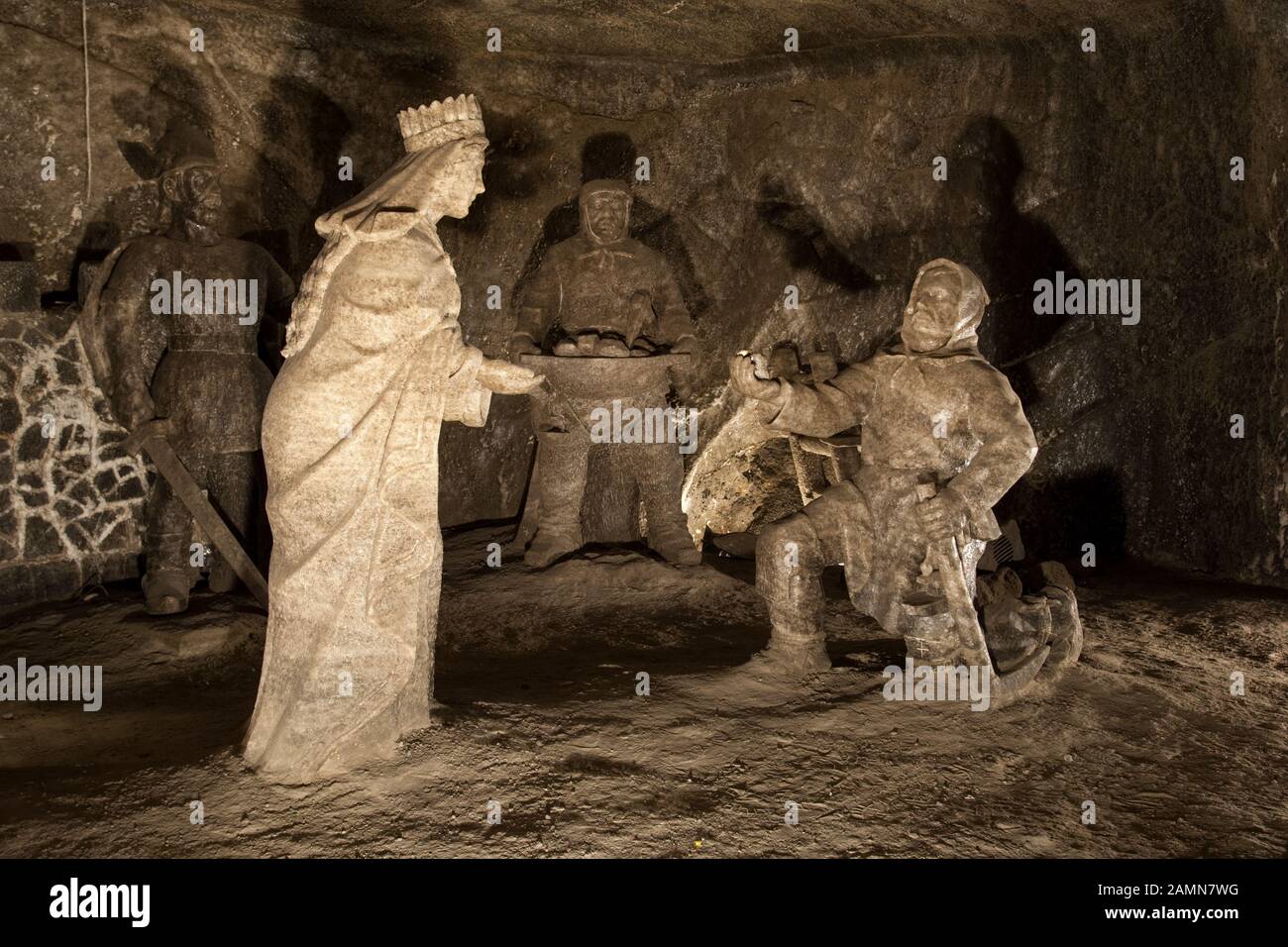 Exquisite figures carved from rock salt inside Wieliczka Salt Mine near Krakow, Poland Stock Photo