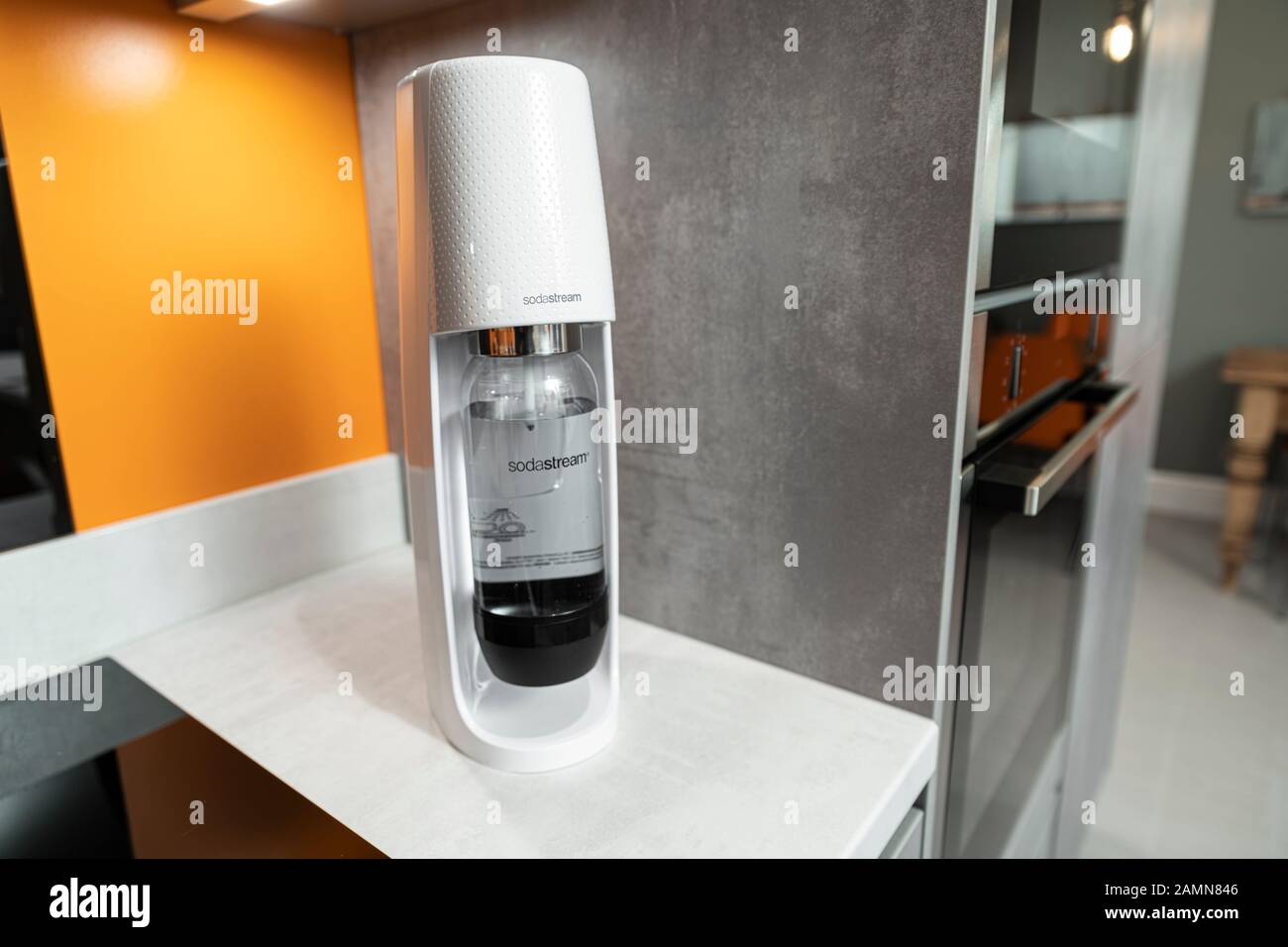 Sodastream in a modern contemporary grey kitchen Stock Photo