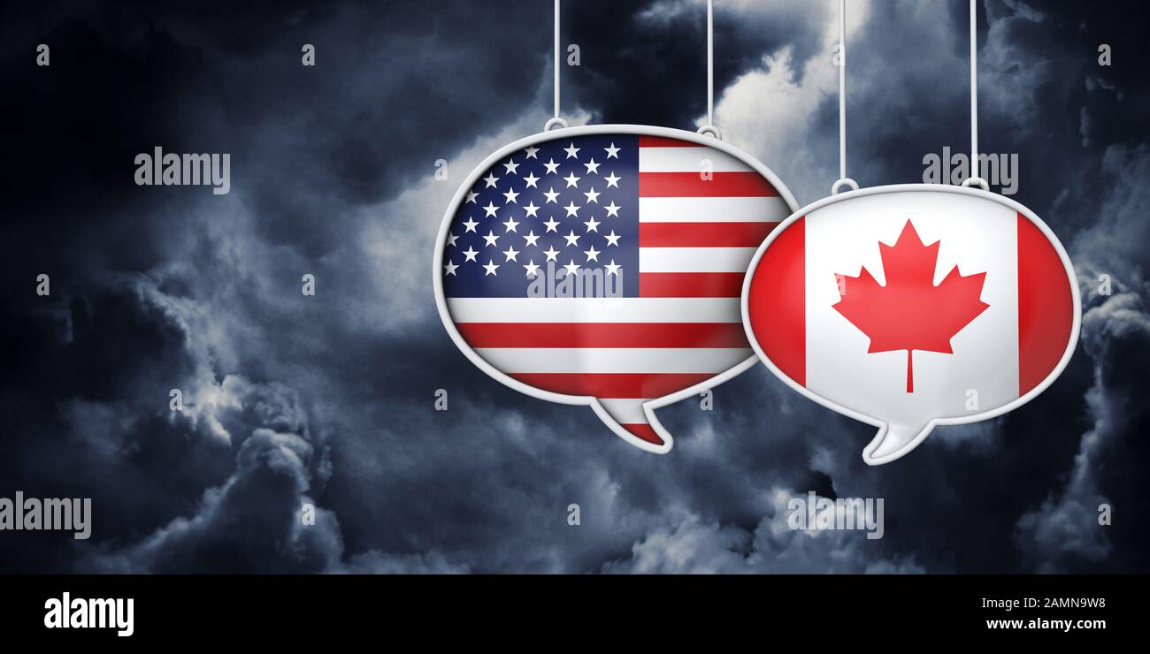 USA and Canada communication. Trade negotiation talks. 3D Rednering Stock Photo