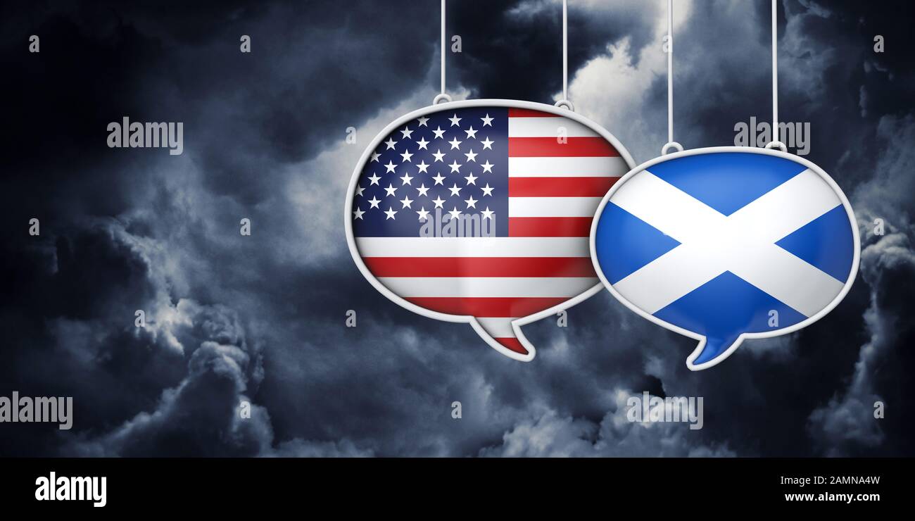 USA and Scotland communication. Trade negotiation talks. 3D Rednering Stock Photo