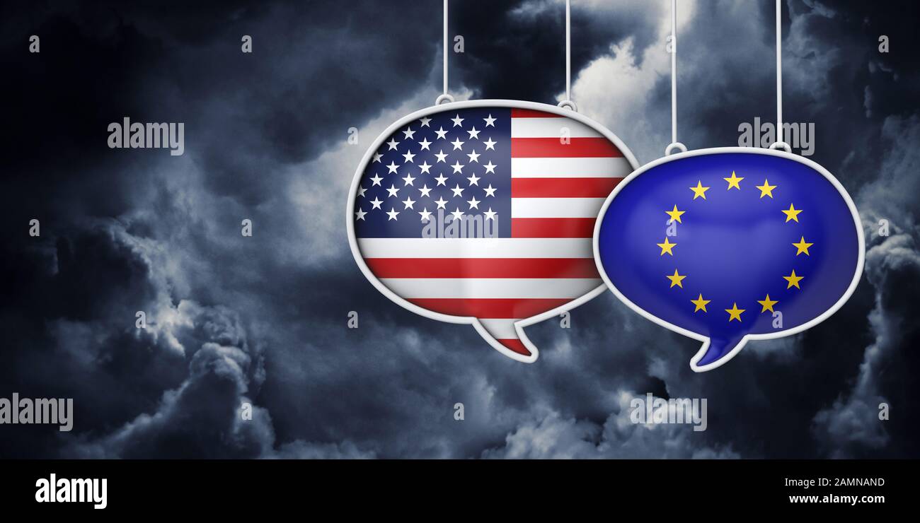 USA and Europe communication. Trade negotiation talks. 3D Rednering Stock Photo