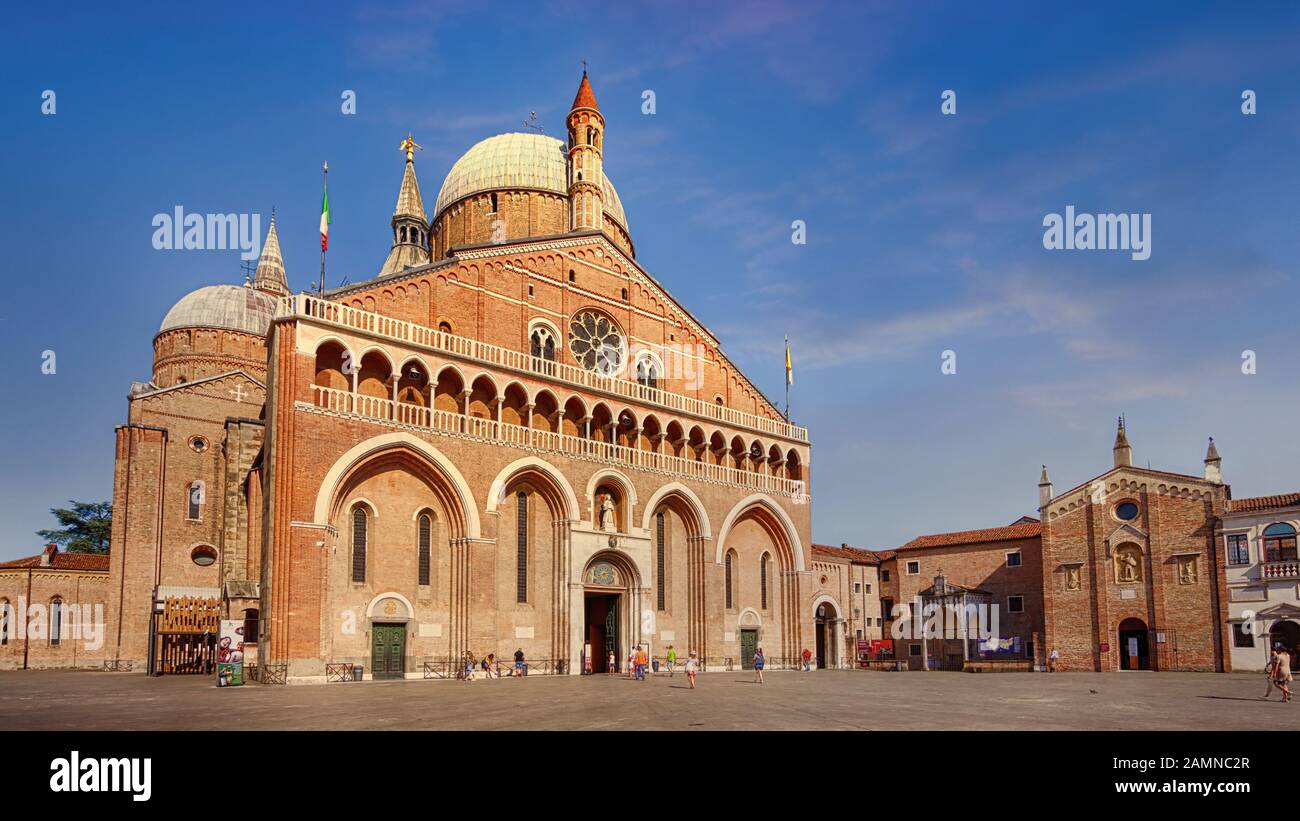 Padova, VENETO/ITALY – JULY 14 2017: Panoramic view of Saint Anthony Basilica during late afternoon Stock Photo