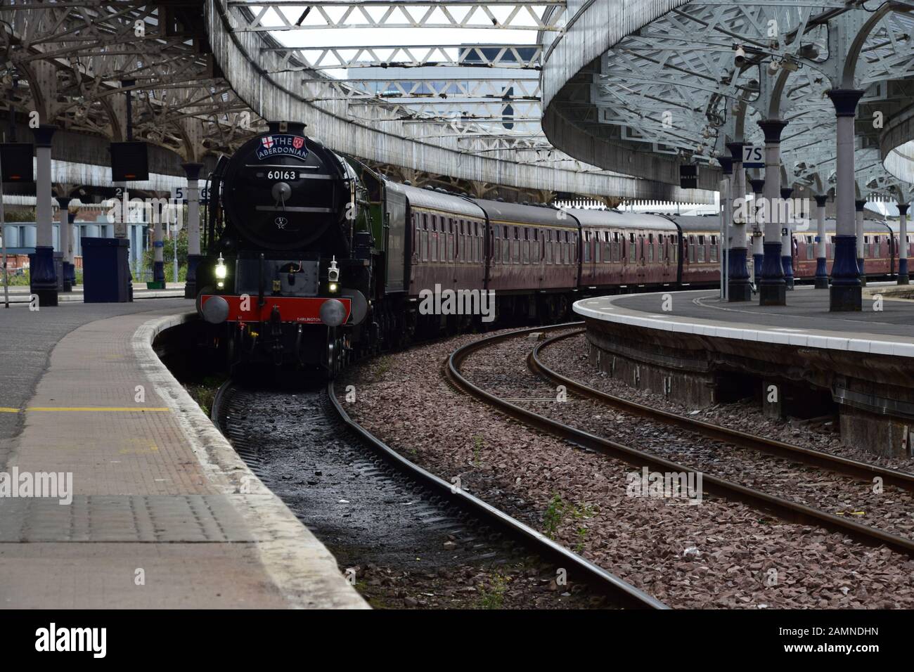 Aberdonian steam engine arrives at Aberdeen Station Stock Photo