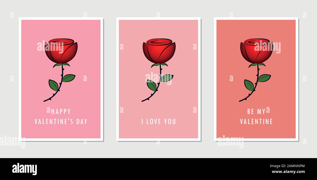 set of valentines day greeting cards with red rose vector illustration ...