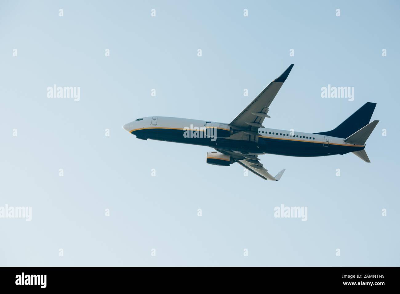 Low Angle View Of Airplane Departure In Clear Sky Stock Photo Alamy Low Angle View Of Airplane Departure In Clear Sky Stock Photo Alamy