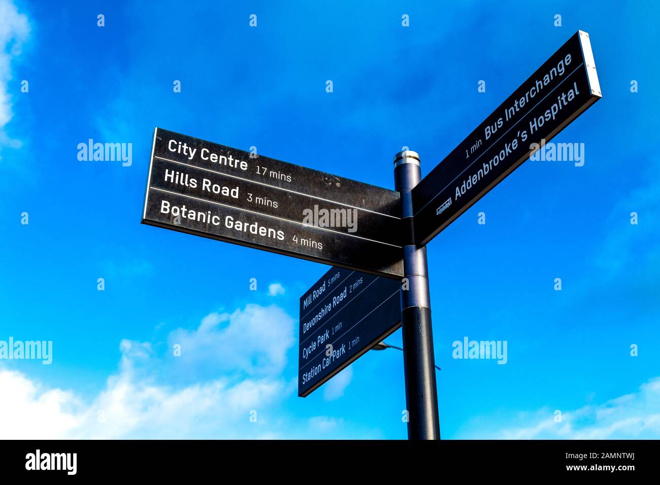 Direction sign at the National Rail station in Cambridge, UK Stock