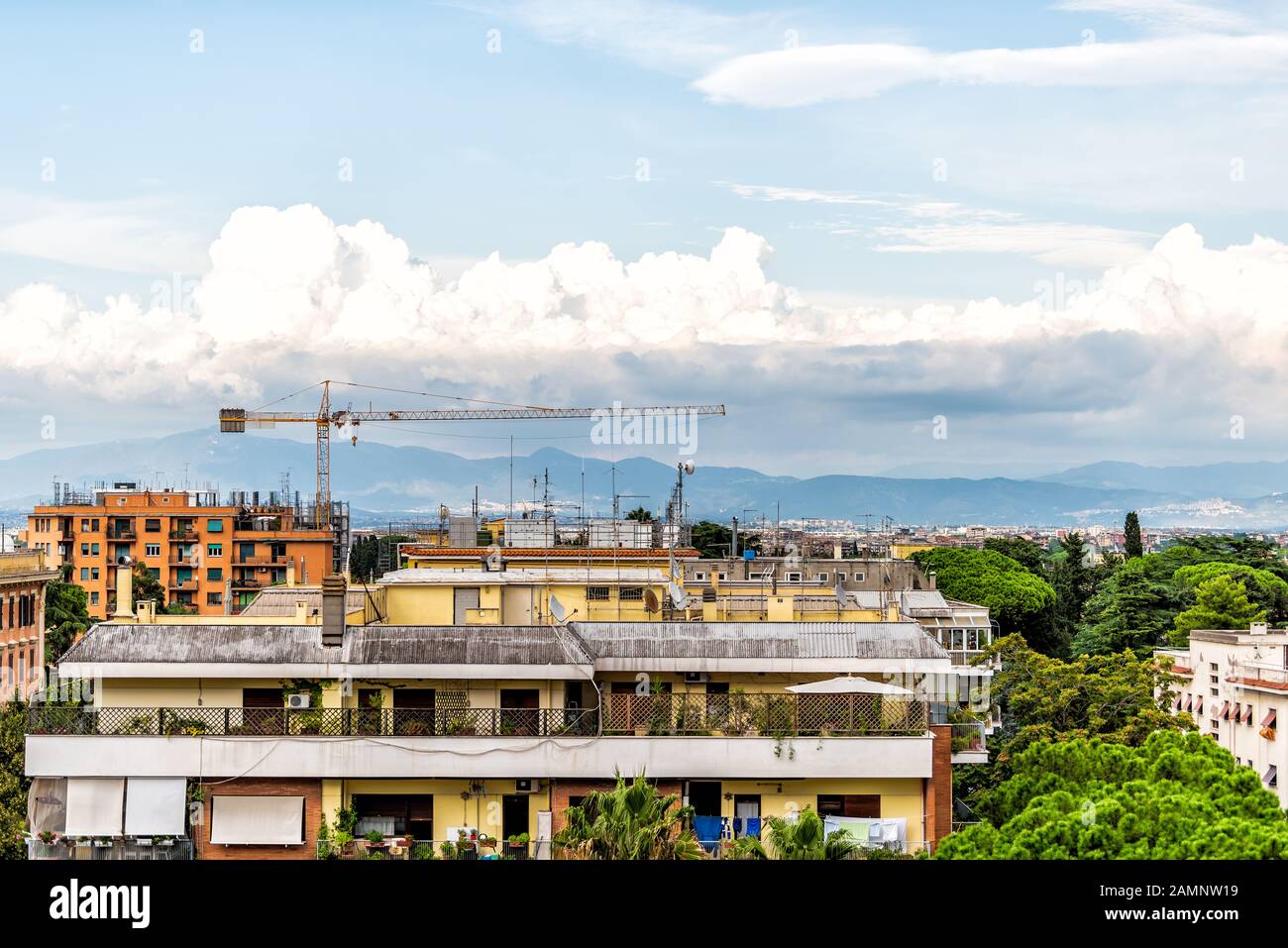 Rome, Italy historic city with mountains and cityscape high angle ...
