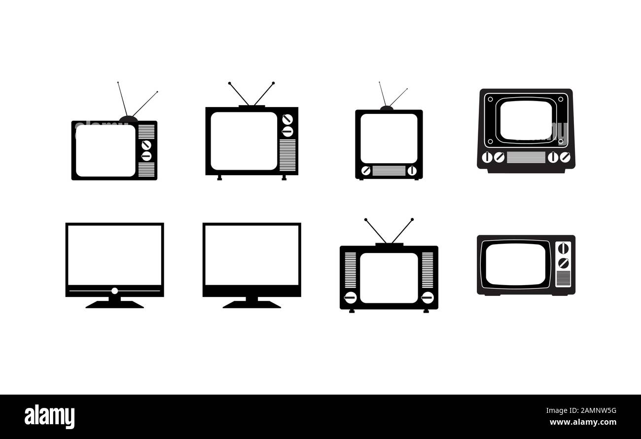 Tv device icon set design, Television gadget technology electronic ...