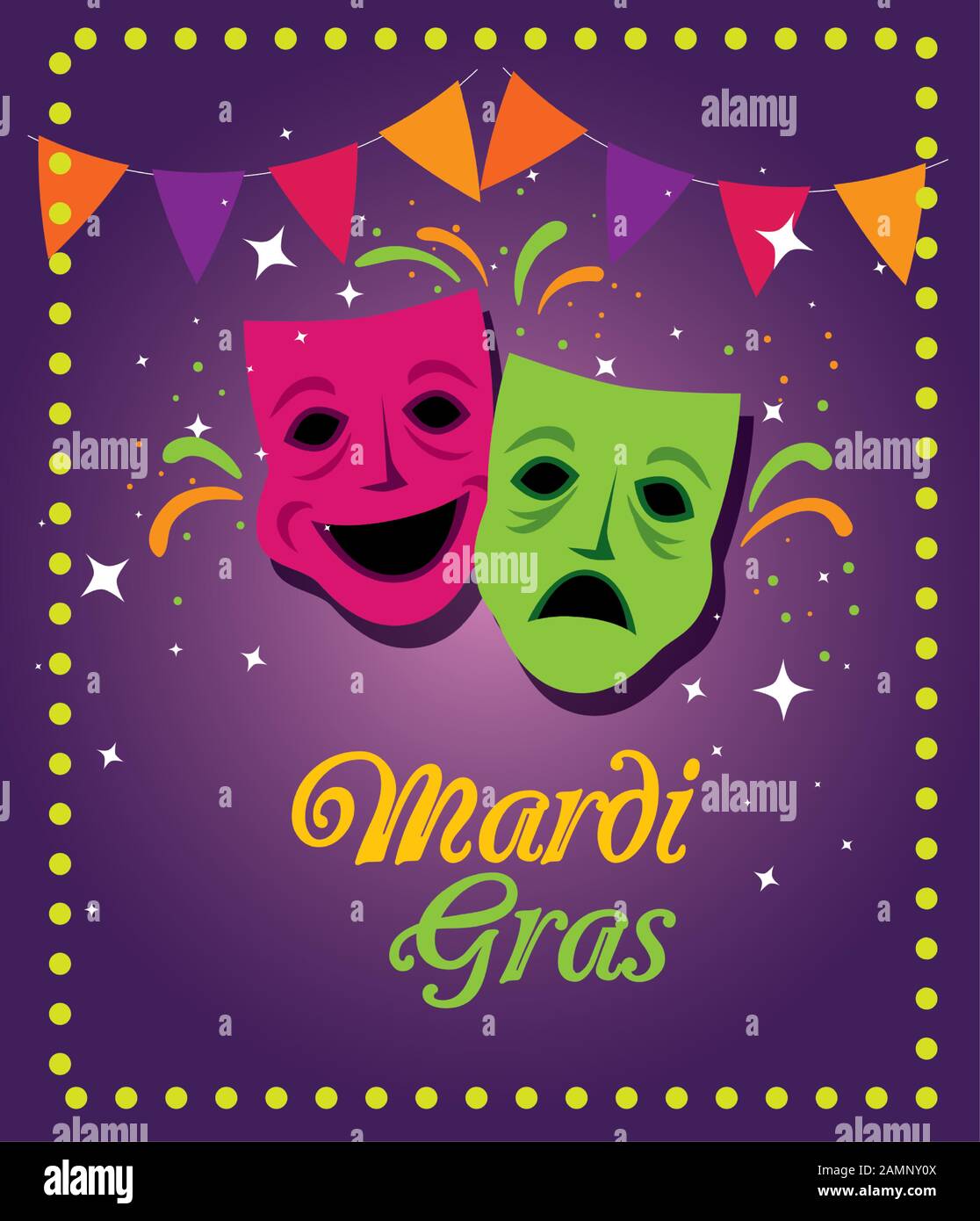 Mardi gras masks and banner pennant vector design Stock Vector