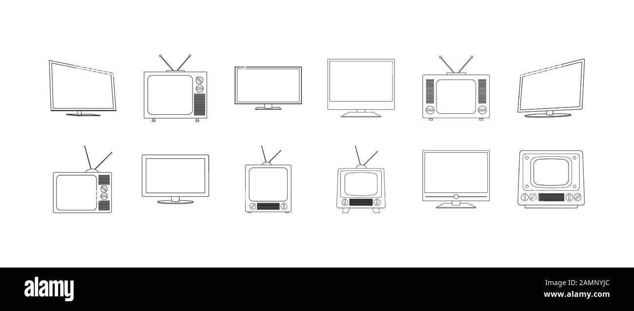 Tv device icon set design, Television gadget technology electronic ...