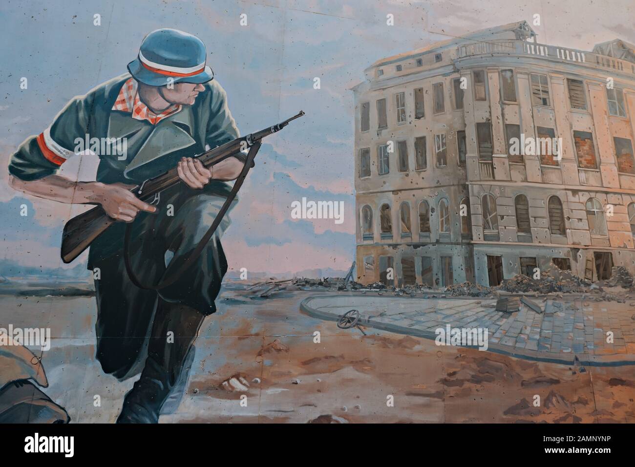 Warsaw Poland October 14 2019 Mural In Honour Of The Home Army In Park Of The Warsaw Uprising Scout Field Post Scenes From Both Struggles In The Stock Photo Alamy