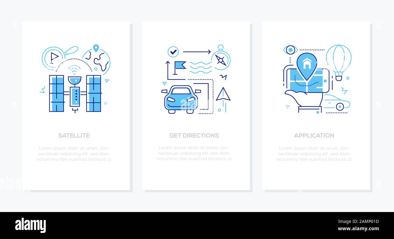 Navigation - vector line design style banners set Stock Vector