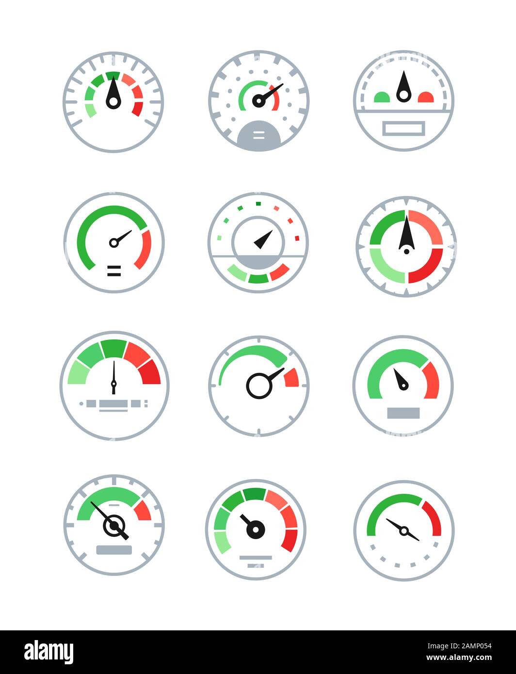 Different speedometers collection - set of vector elements Stock Vector