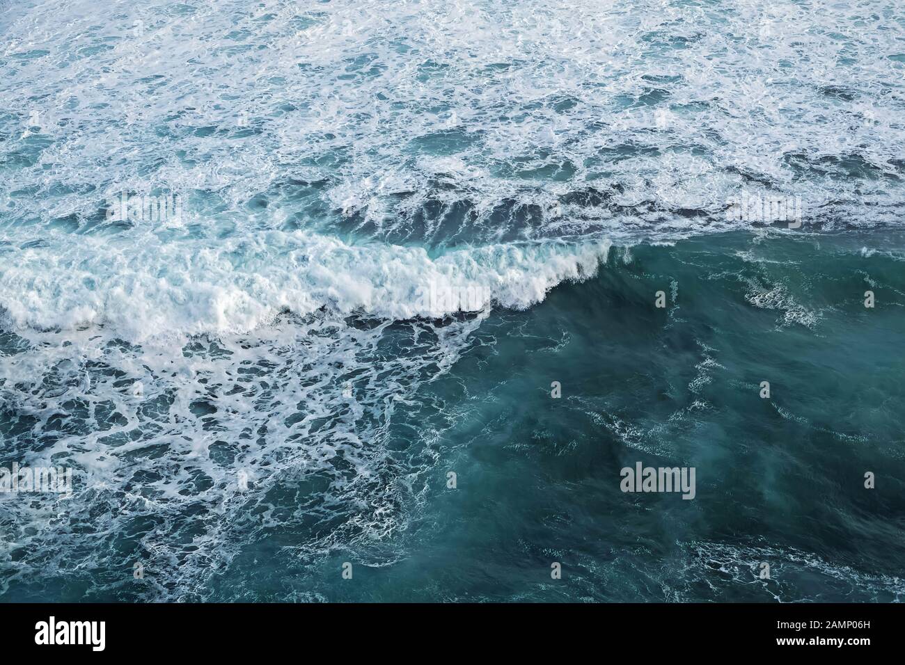 Stormy sea with big waves close-up. Turquoise Stock Photo