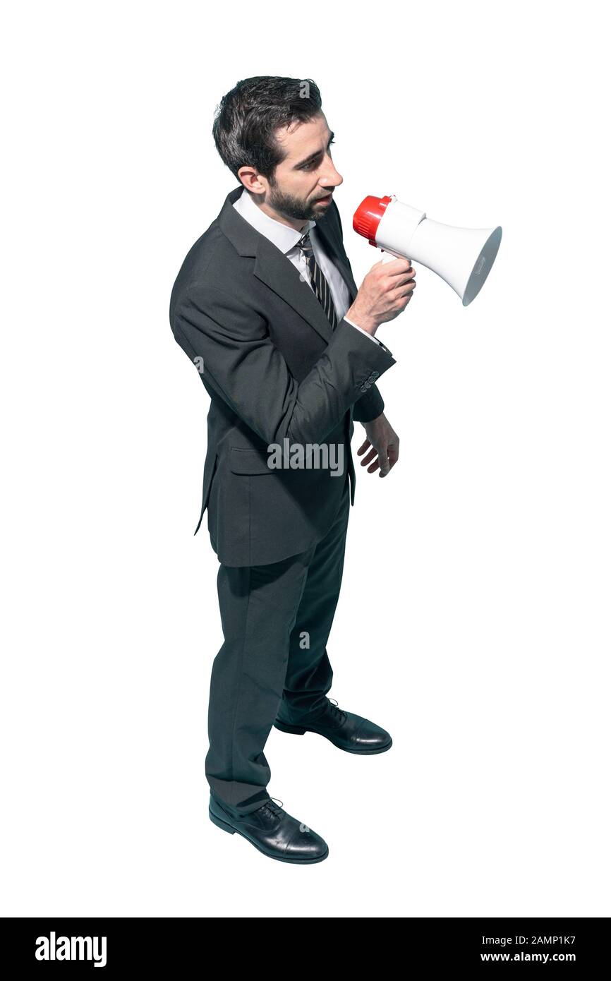 Sales manager shouting with a megaphone, marketing and communication ...
