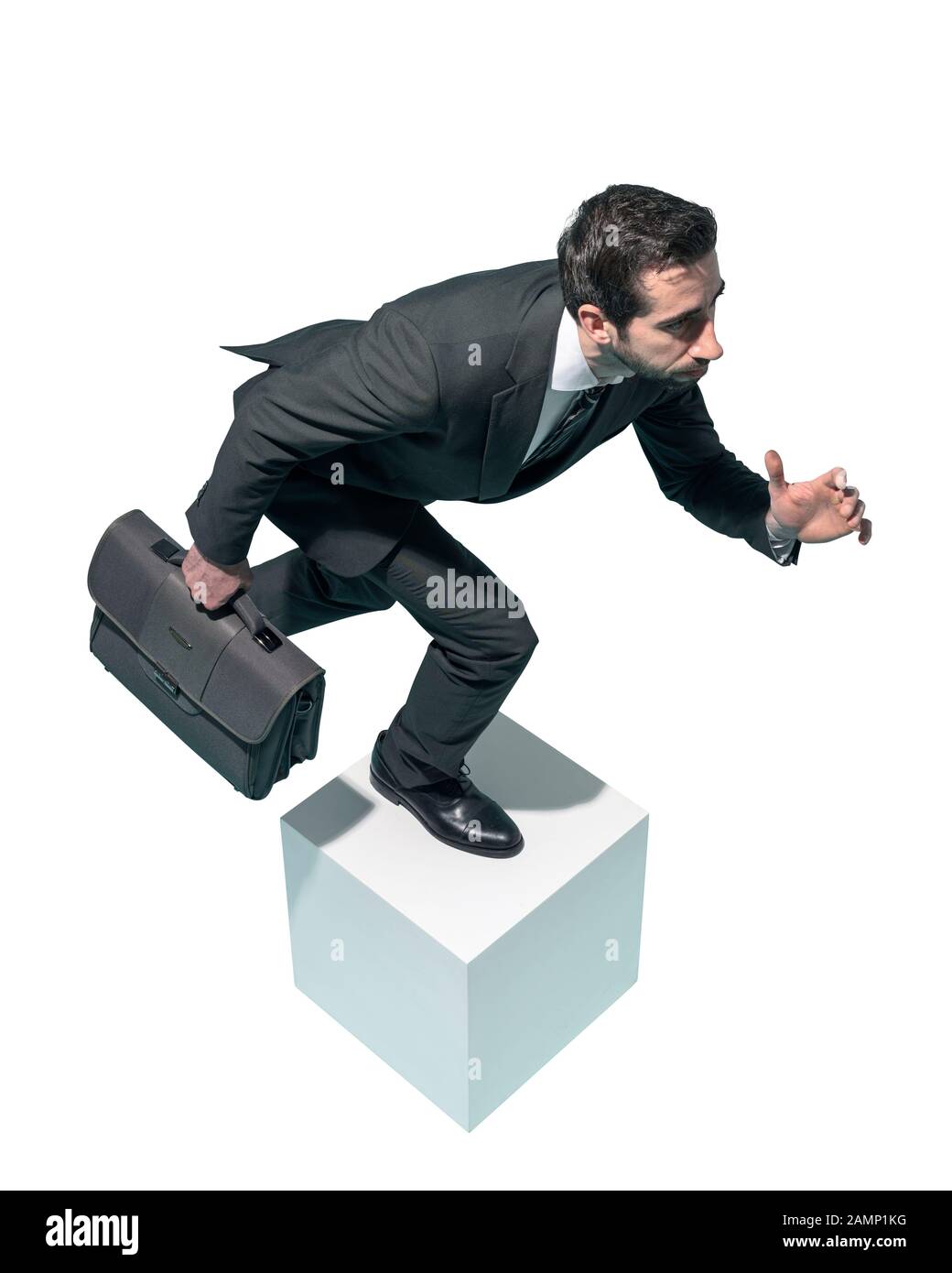 Boss Moving Fast Efficient fast businessman running with his briefcase on white ...