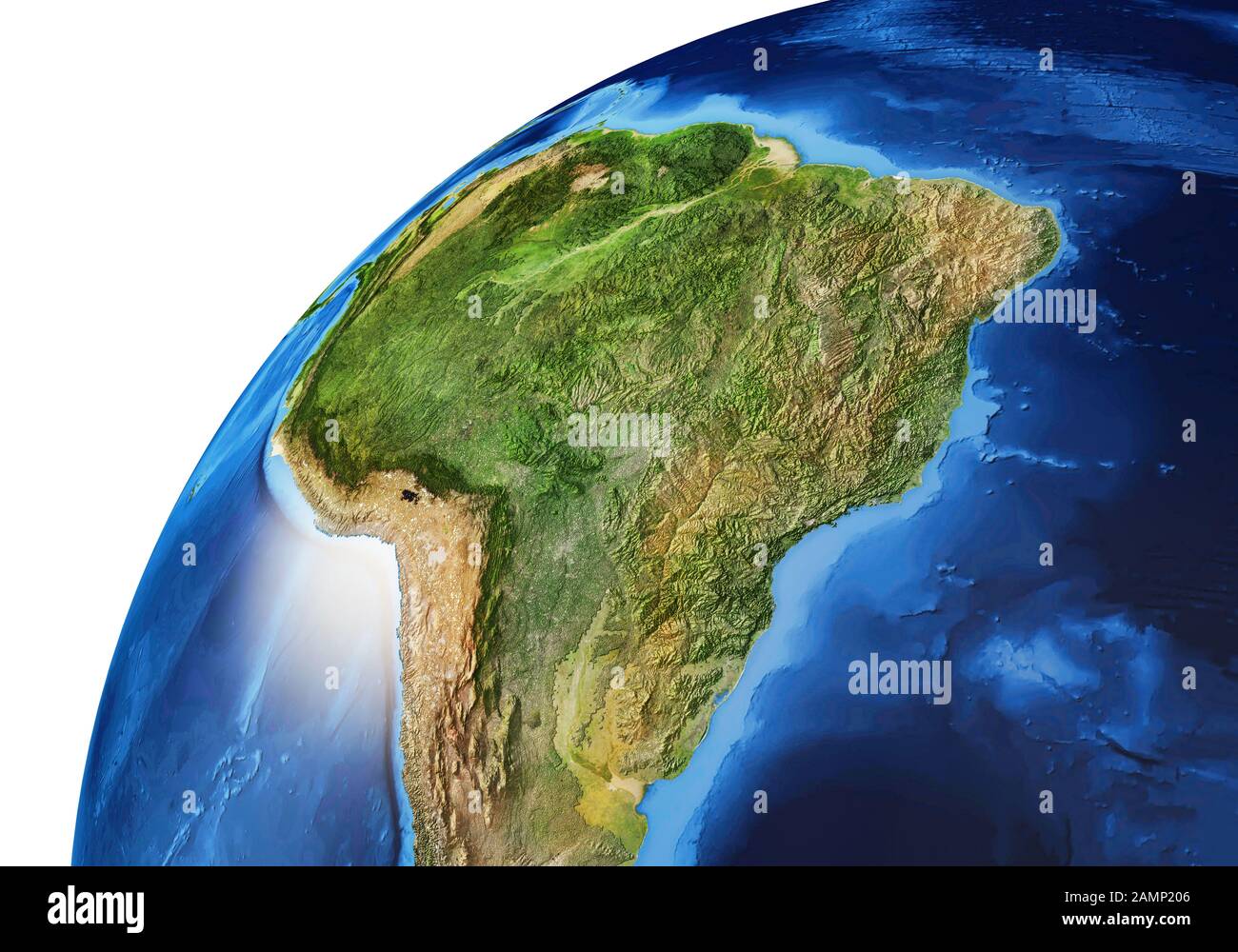 Earth globe close- up of the South America. Very detailed and Photo realistic. (Original maps provided by NASA.) Stock Photo