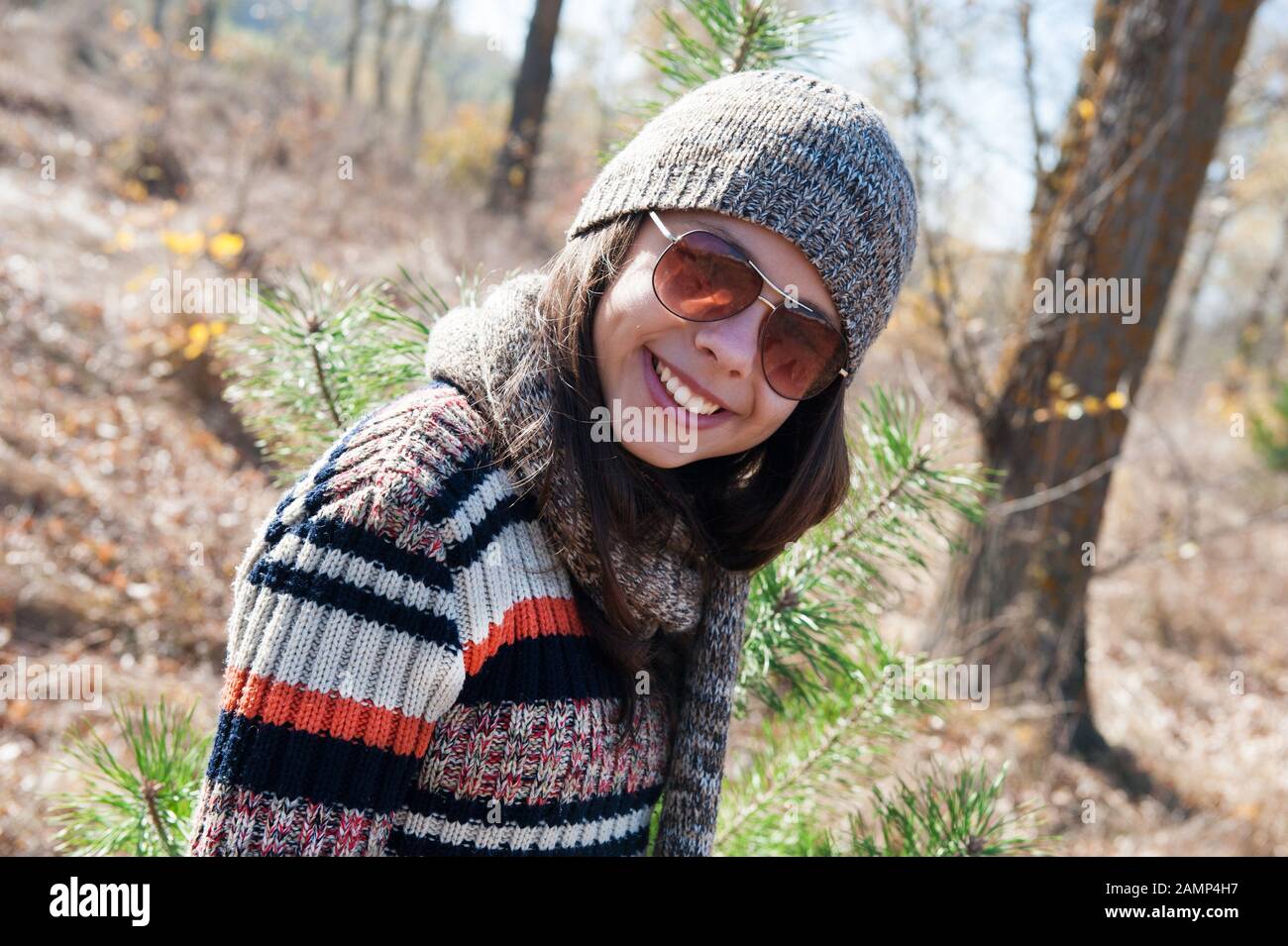 Happy teen walking alone forest hi-res stock photography and images - Alamy
