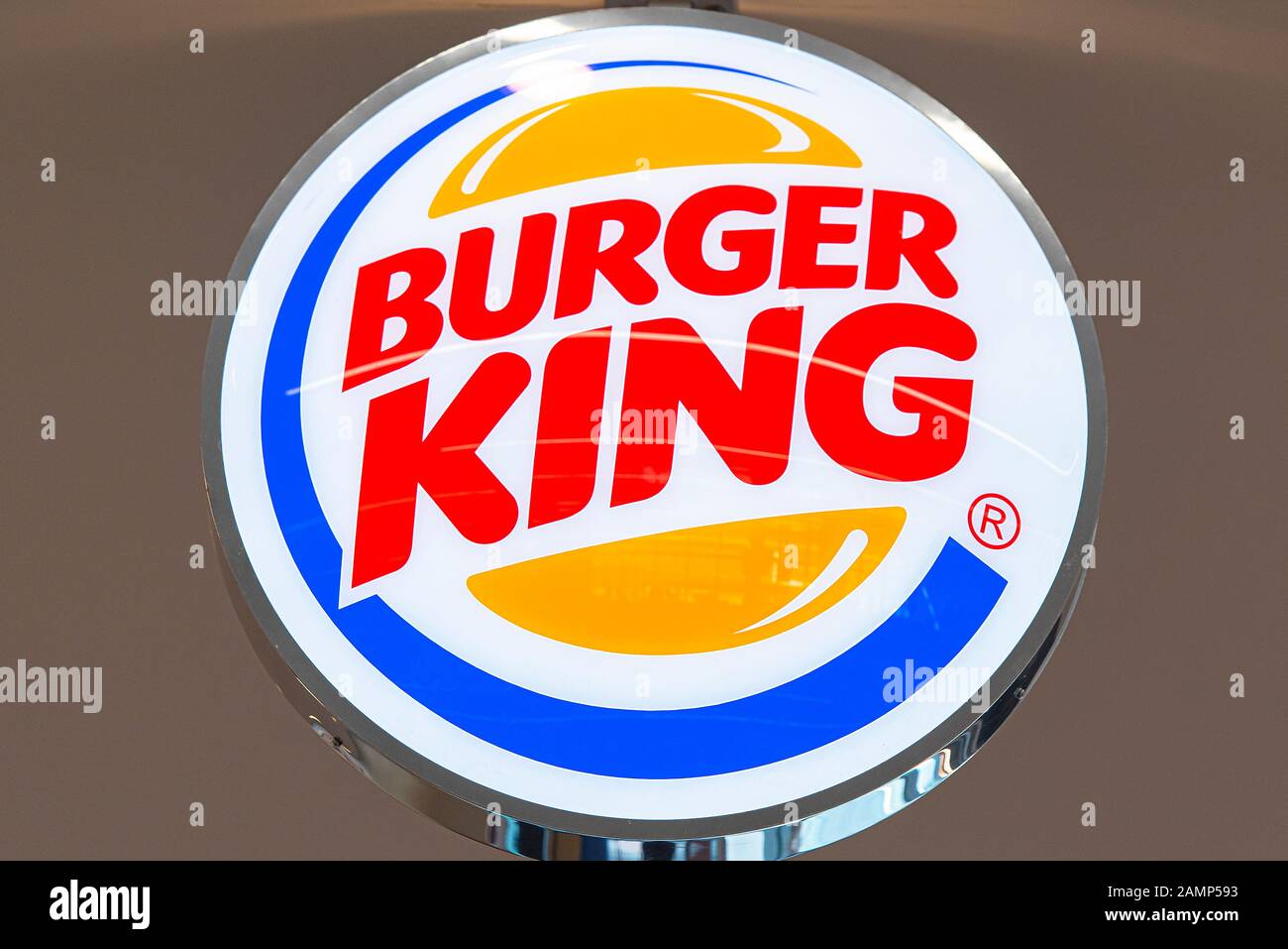 BERLIN - JAN 03: Burger King restaurant exterior - sign near the main entrance in Berlin on January 03. 2020 in Germany Stock Photo
